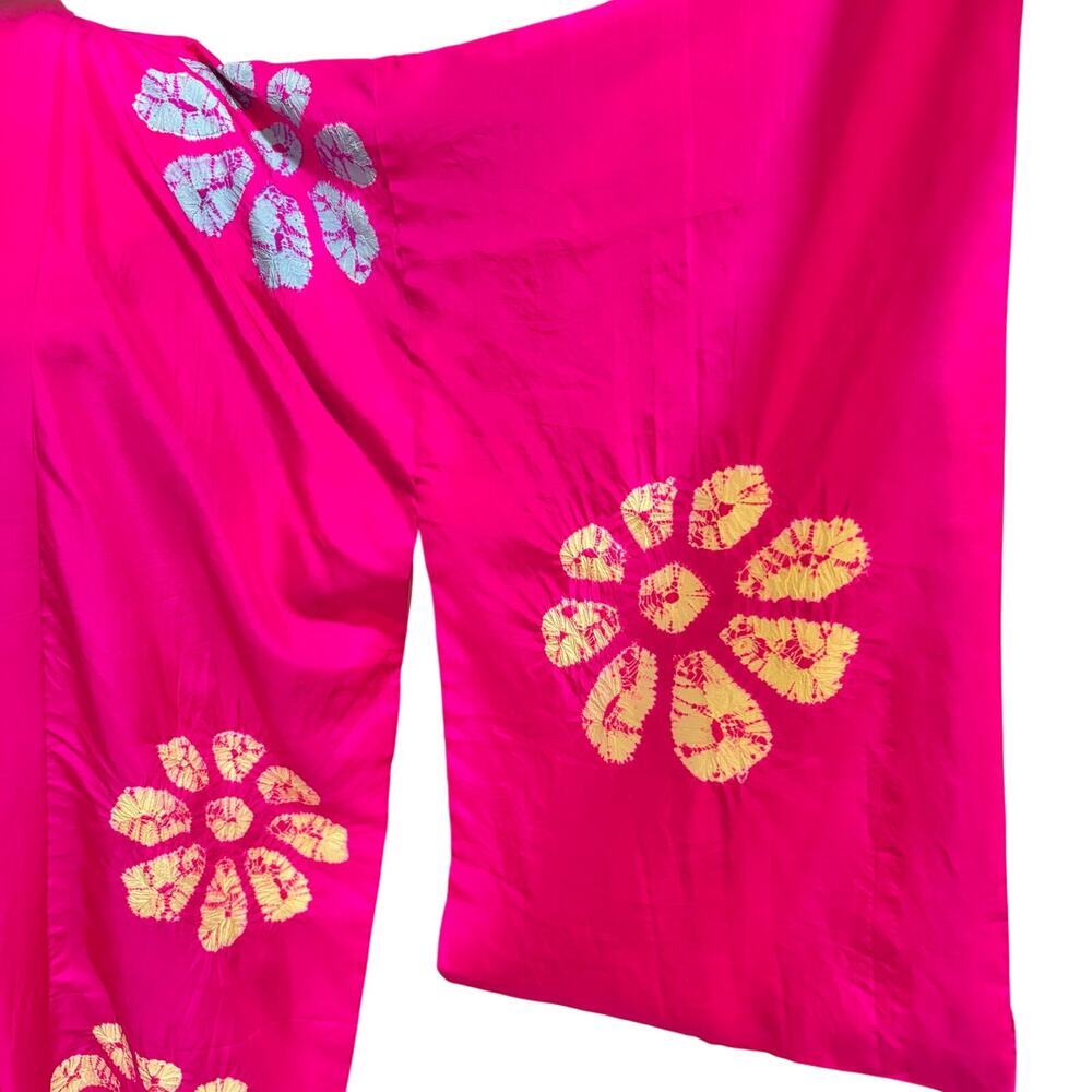 VTG Japanese Magenta Pink Silk Haori Kimono Jacket Shibori Floral, One Size - Picture 6 of 9